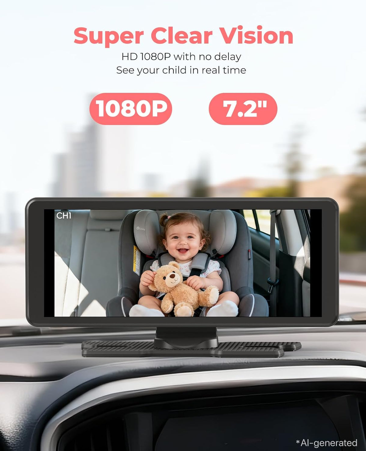 BM2 PRO Dual Baby Car Camera, 5.2" 1080P Baby Monitor