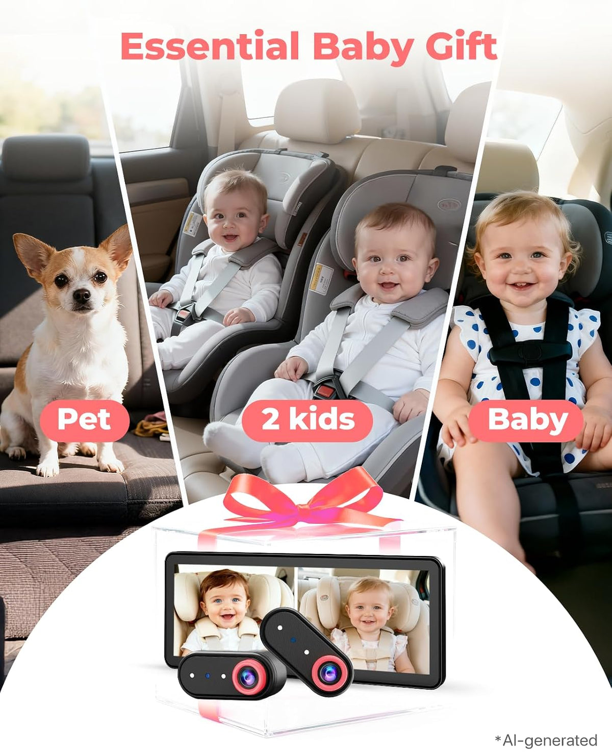 BM2 PRO Dual Baby Car Camera, 5.2" 1080P Baby Monitor
