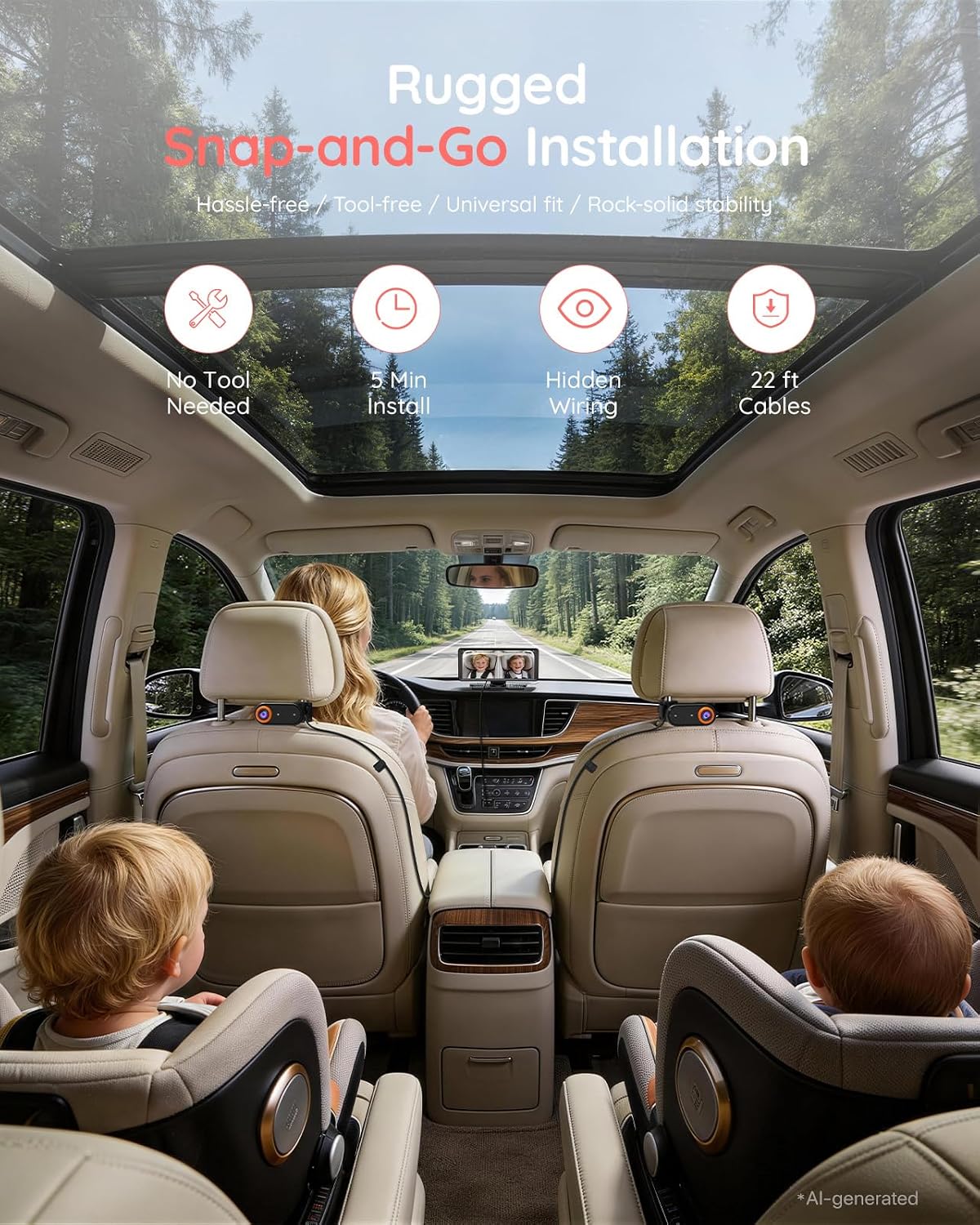 BM2 PRO Dual Baby Car Camera, 5.2" 1080P Baby Monitor