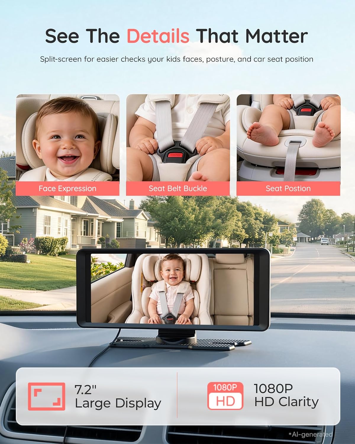 BM2 PRO Dual Baby Car Camera, 5.2" 1080P Baby Monitor