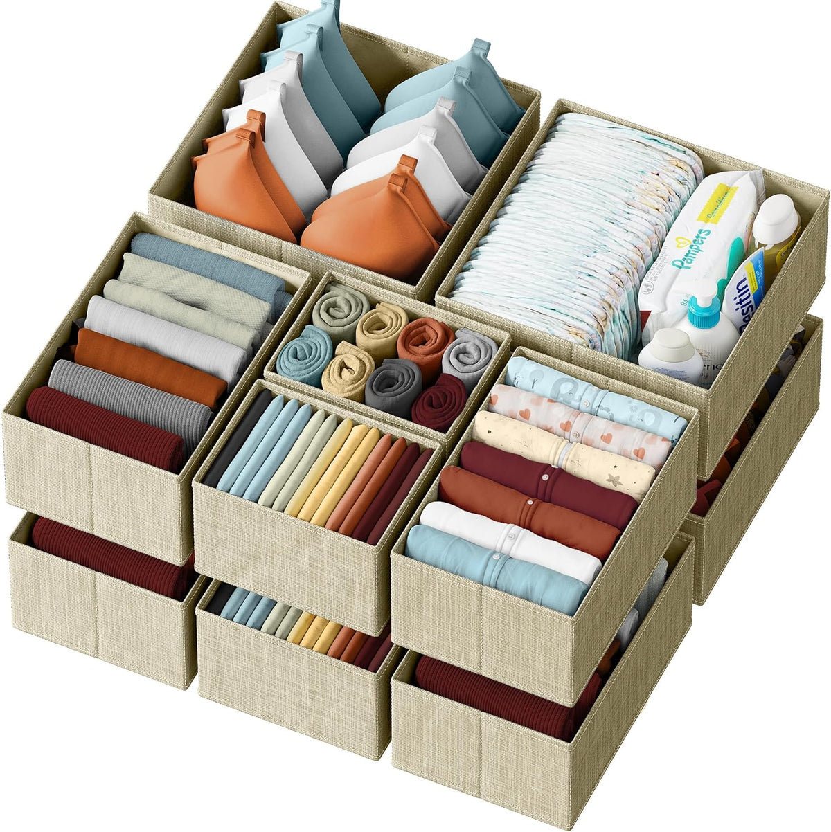 Drawer Organizer Clothes Set of 12 White-Grey - Dresser Organizer For Nursery, Bedroom, Closet - Perfect Baby Clothes Organizer and Storage & General Nursery Organization or Dresser Drawer Organizers