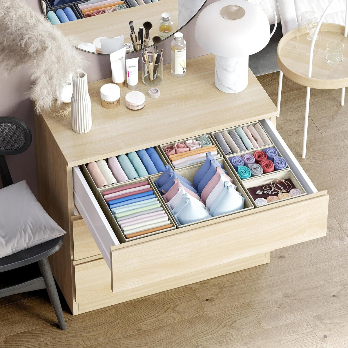 Drawer Organizer Clothes Set of 12 White-Grey - Dresser Organizer For Nursery, Bedroom, Closet - Perfect Baby Clothes Organizer and Storage & General Nursery Organization or Dresser Drawer Organizers