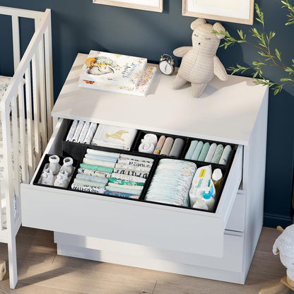 Drawer Organizer Clothes Set of 12 White-Grey - Dresser Organizer For Nursery, Bedroom, Closet - Perfect Baby Clothes Organizer and Storage & General Nursery Organization or Dresser Drawer Organizers