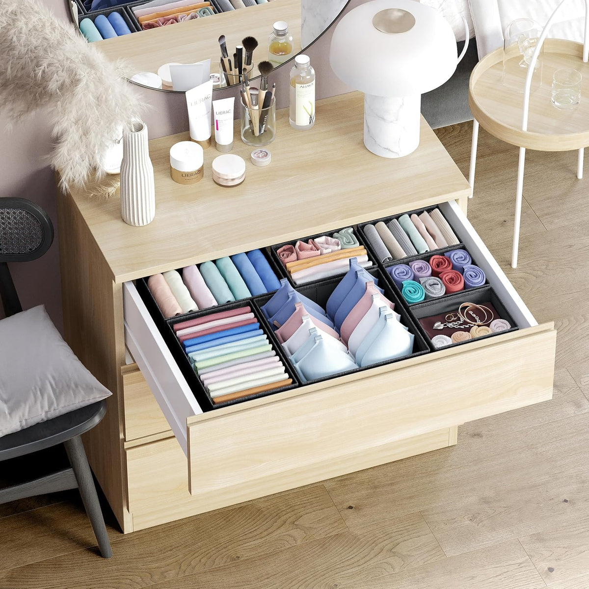 Drawer Organizer Clothes Set of 12 White-Grey - Dresser Organizer For Nursery, Bedroom, Closet - Perfect Baby Clothes Organizer and Storage & General Nursery Organization or Dresser Drawer Organizers