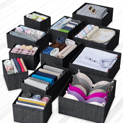 Drawer Organizer Clothes Set of 12 White-Grey - Dresser Organizer For Nursery, Bedroom, Closet - Perfect Baby Clothes Organizer and Storage & General Nursery Organization or Dresser Drawer Organizers