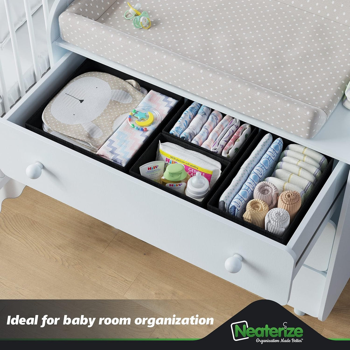 Drawer Organizer Clothes Set of 12 White-Grey - Dresser Organizer For Nursery, Bedroom, Closet - Perfect Baby Clothes Organizer and Storage & General Nursery Organization or Dresser Drawer Organizers