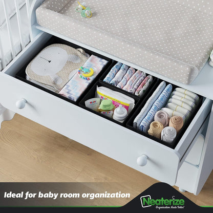 Drawer Organizer Clothes Set of 12 White-Grey - Dresser Organizer For Nursery, Bedroom, Closet - Perfect Baby Clothes Organizer and Storage & General Nursery Organization or Dresser Drawer Organizers