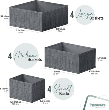 Drawer Organizer Clothes Set of 12 White-Grey - Dresser Organizer For Nursery, Bedroom, Closet - Perfect Baby Clothes Organizer and Storage & General Nursery Organization or Dresser Drawer Organizers