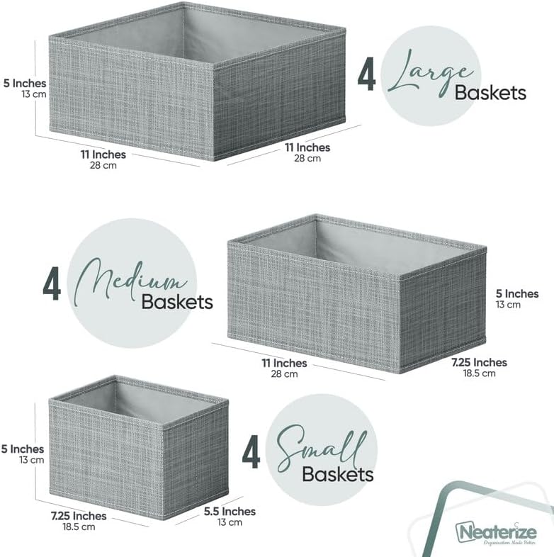 Drawer Organizer Clothes Set of 12 White-Grey - Dresser Organizer For Nursery, Bedroom, Closet - Perfect Baby Clothes Organizer and Storage & General Nursery Organization or Dresser Drawer Organizers