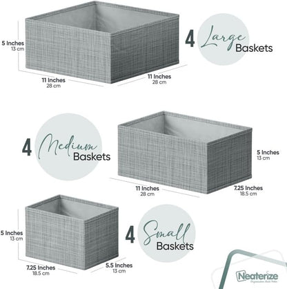 Drawer Organizer Clothes Set of 12 White-Grey - Dresser Organizer For Nursery, Bedroom, Closet - Perfect Baby Clothes Organizer and Storage & General Nursery Organization or Dresser Drawer Organizers