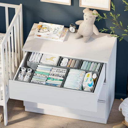 Drawer Organizer Clothes Set of 12 White-Grey - Dresser Organizer For Nursery, Bedroom, Closet - Perfect Baby Clothes Organizer and Storage & General Nursery Organization or Dresser Drawer Organizers