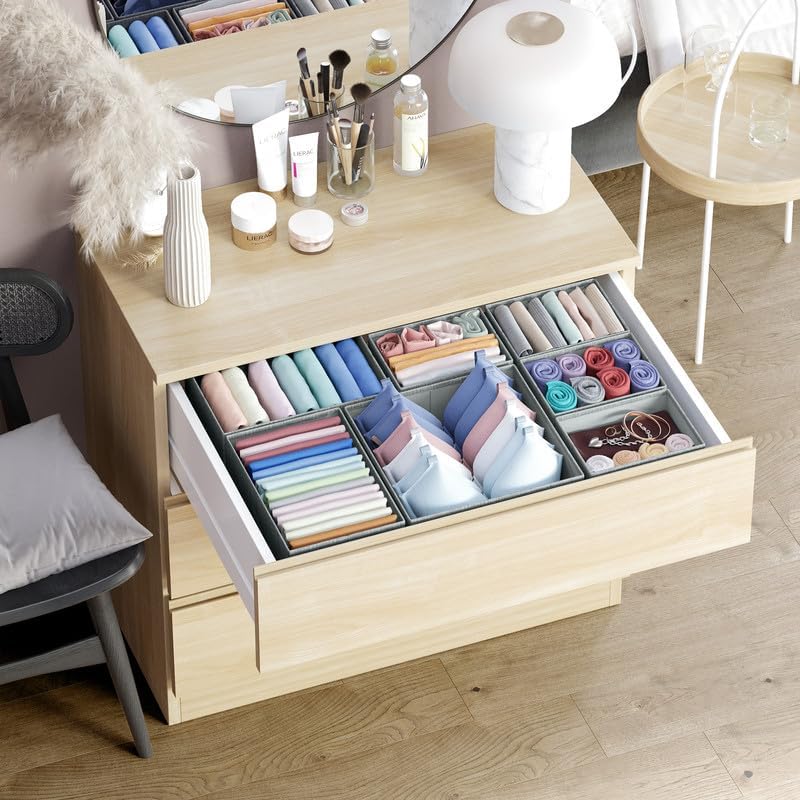 Drawer Organizer Clothes Set of 12 White-Grey - Dresser Organizer For Nursery, Bedroom, Closet - Perfect Baby Clothes Organizer and Storage & General Nursery Organization or Dresser Drawer Organizers