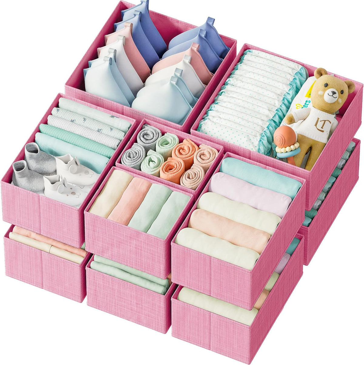 Drawer Organizer Clothes Set of 12 White-Grey - Dresser Organizer For Nursery, Bedroom, Closet - Perfect Baby Clothes Organizer and Storage & General Nursery Organization or Dresser Drawer Organizers