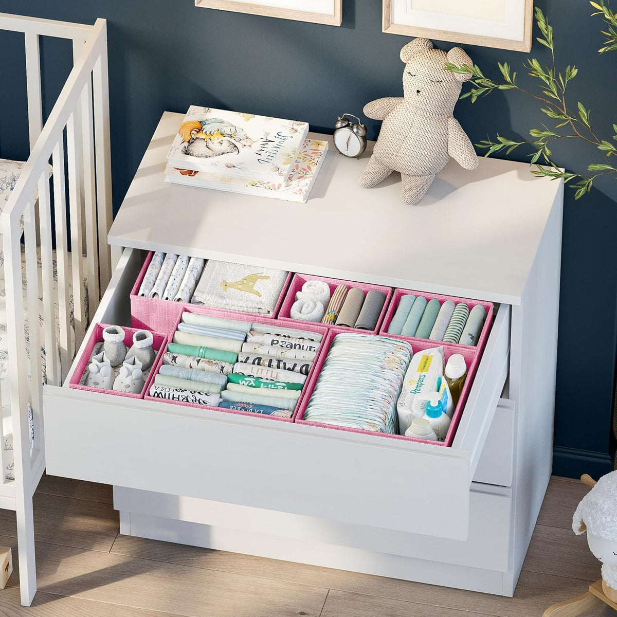 Drawer Organizer Clothes Set of 12 White-Grey - Dresser Organizer For Nursery, Bedroom, Closet - Perfect Baby Clothes Organizer and Storage & General Nursery Organization or Dresser Drawer Organizers