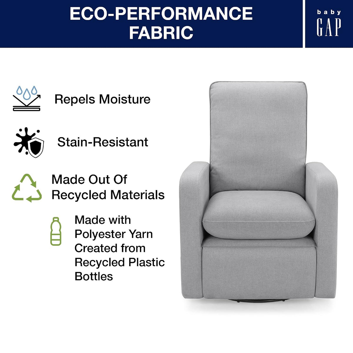 GAP babyGap Cloud Recliner with LiveSmart Evolve - Sustainable Performance Fabric, Grey