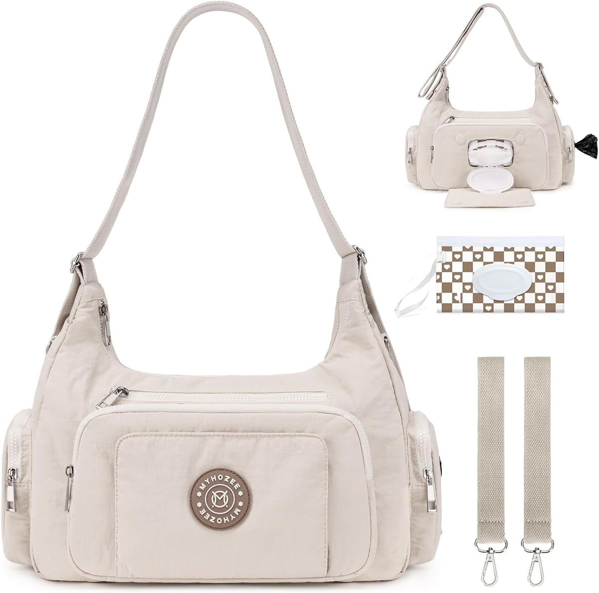 Puffer Crossbody Diaper Bag for Mom - Lightweight Nylon Mom Bag Baby Purse with Wipes & Trash Bag Dispenser