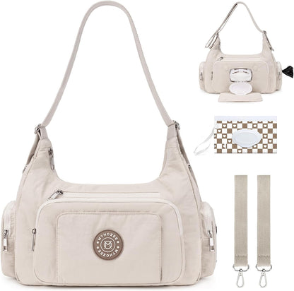 Puffer Crossbody Diaper Bag for Mom - Lightweight Nylon Mom Bag Baby Purse with Wipes & Trash Bag Dispenser