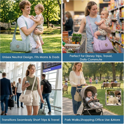 Puffer Crossbody Diaper Bag for Mom - Lightweight Nylon Mom Bag Baby Purse with Wipes & Trash Bag Dispenser