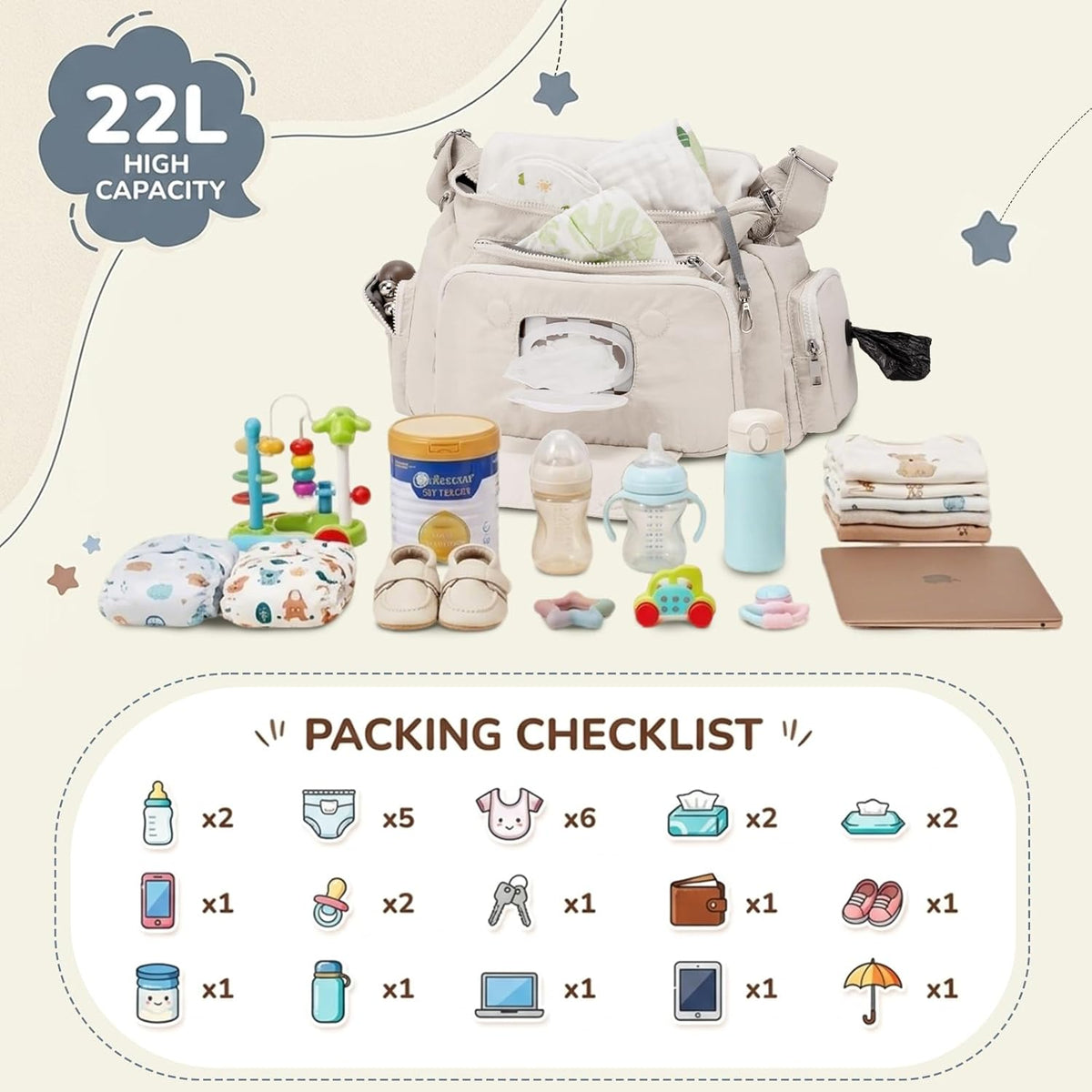 Puffer Crossbody Diaper Bag for Mom - Lightweight Nylon Mom Bag Baby Purse with Wipes & Trash Bag Dispenser