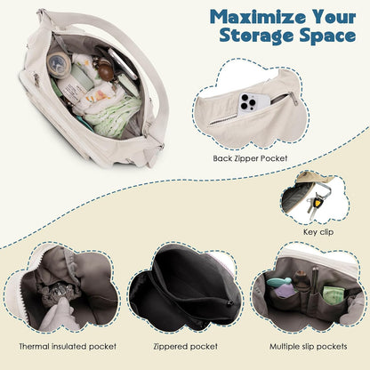 Puffer Crossbody Diaper Bag for Mom - Lightweight Nylon Mom Bag Baby Purse with Wipes & Trash Bag Dispenser