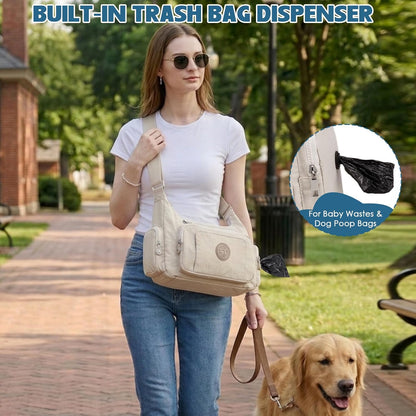 Puffer Crossbody Diaper Bag for Mom - Lightweight Nylon Mom Bag Baby Purse with Wipes & Trash Bag Dispenser