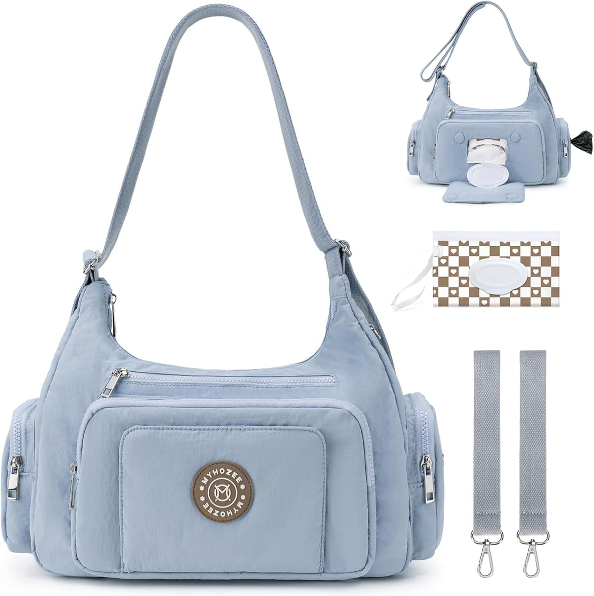 Puffer Crossbody Diaper Bag for Mom - Lightweight Nylon Mom Bag Baby Purse with Wipes & Trash Bag Dispenser