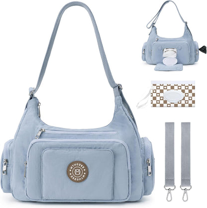 Puffer Crossbody Diaper Bag for Mom - Lightweight Nylon Mom Bag Baby Purse with Wipes & Trash Bag Dispenser