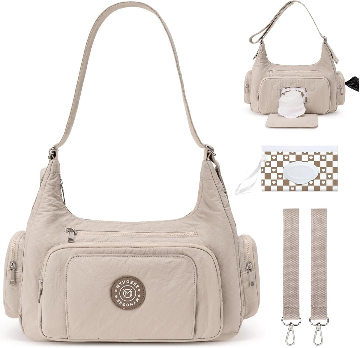 Puffer Crossbody Diaper Bag for Mom - Lightweight Nylon Mom Bag Baby Purse with Wipes & Trash Bag Dispenser