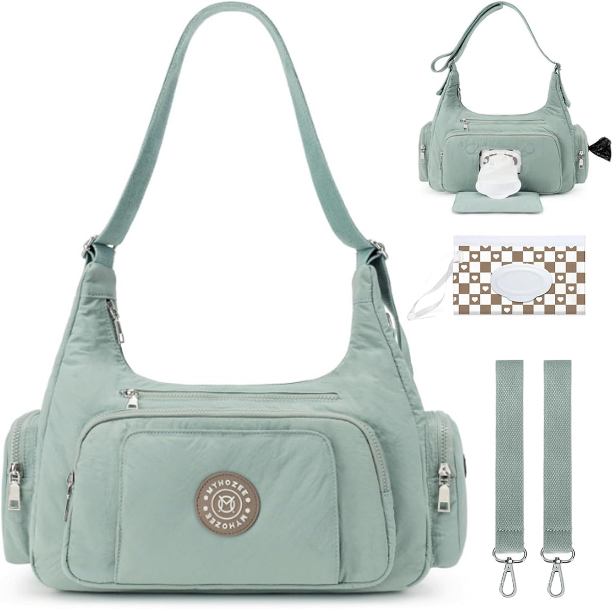 Puffer Crossbody Diaper Bag for Mom - Lightweight Nylon Mom Bag Baby Purse with Wipes & Trash Bag Dispenser
