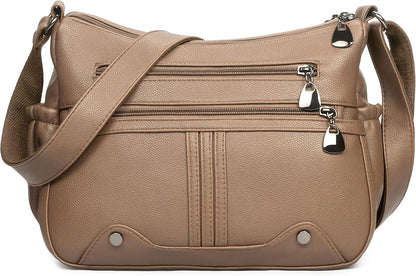 Women Soft PU Leather Shoulder Handbag Multi Pocket Crossbody Bag Ladies Medium Roomy Purses Fashion Tote Top Handle Satchel