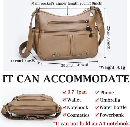 Women Soft PU Leather Shoulder Handbag Multi Pocket Crossbody Bag Ladies Medium Roomy Purses Fashion Tote Top Handle Satchel