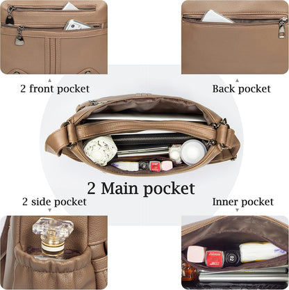 Women Soft PU Leather Shoulder Handbag Multi Pocket Crossbody Bag Ladies Medium Roomy Purses Fashion Tote Top Handle Satchel