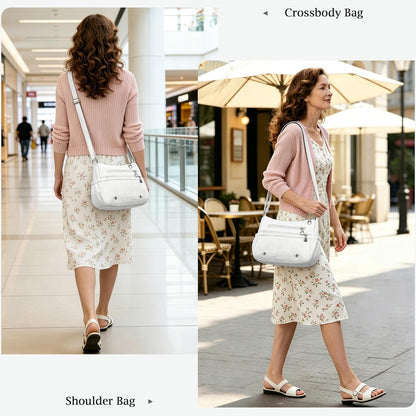 Women Soft PU Leather Shoulder Handbag Multi Pocket Crossbody Bag Ladies Medium Roomy Purses Fashion Tote Top Handle Satchel