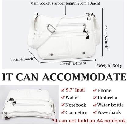 Women Soft PU Leather Shoulder Handbag Multi Pocket Crossbody Bag Ladies Medium Roomy Purses Fashion Tote Top Handle Satchel