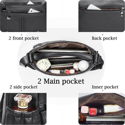 Women Soft PU Leather Shoulder Handbag Multi Pocket Crossbody Bag Ladies Medium Roomy Purses Fashion Tote Top Handle Satchel