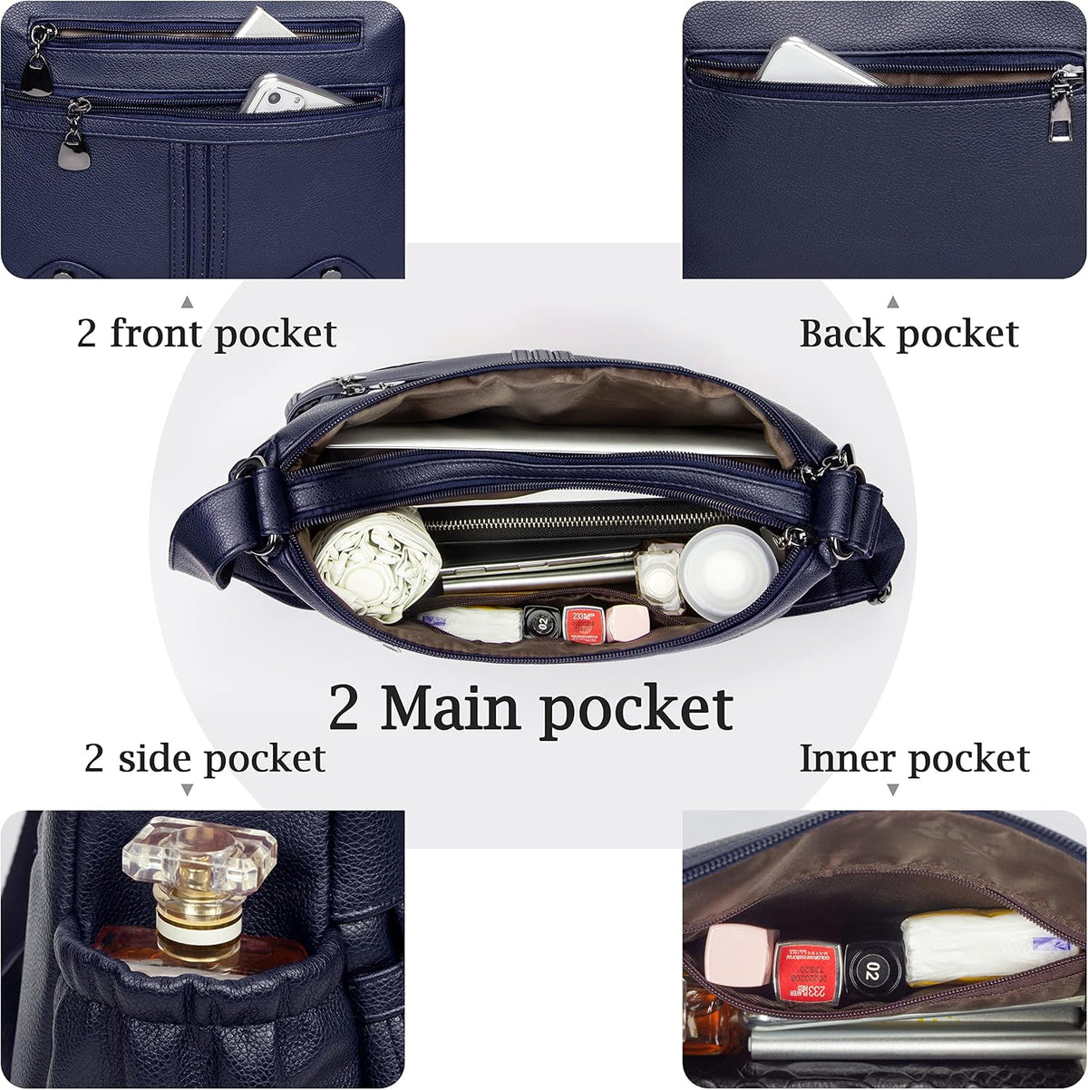 Women Soft PU Leather Shoulder Handbag Multi Pocket Crossbody Bag Ladies Medium Roomy Purses Fashion Tote Top Handle Satchel