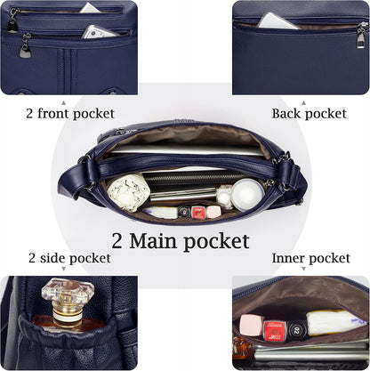 Women Soft PU Leather Shoulder Handbag Multi Pocket Crossbody Bag Ladies Medium Roomy Purses Fashion Tote Top Handle Satchel