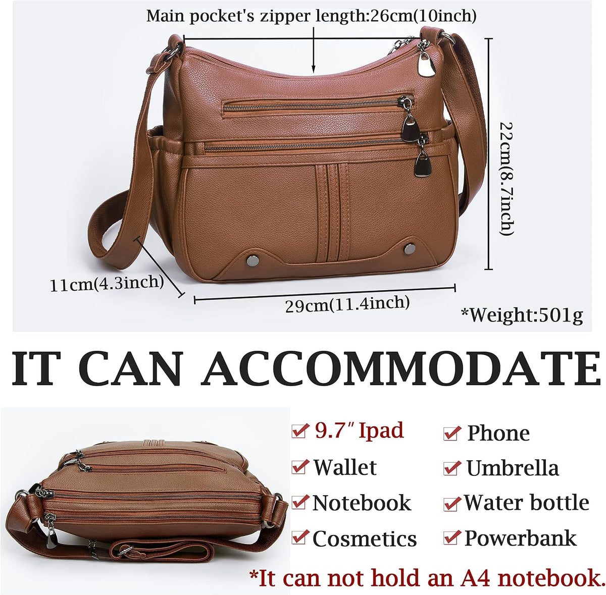 Women Soft PU Leather Shoulder Handbag Multi Pocket Crossbody Bag Ladies Medium Roomy Purses Fashion Tote Top Handle Satchel