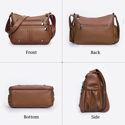 Women Soft PU Leather Shoulder Handbag Multi Pocket Crossbody Bag Ladies Medium Roomy Purses Fashion Tote Top Handle Satchel