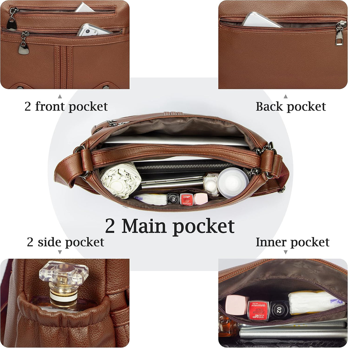 Women Soft PU Leather Shoulder Handbag Multi Pocket Crossbody Bag Ladies Medium Roomy Purses Fashion Tote Top Handle Satchel