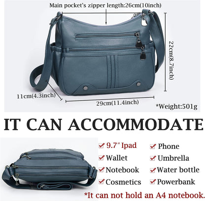 Women Soft PU Leather Shoulder Handbag Multi Pocket Crossbody Bag Ladies Medium Roomy Purses Fashion Tote Top Handle Satchel