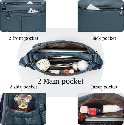 Women Soft PU Leather Shoulder Handbag Multi Pocket Crossbody Bag Ladies Medium Roomy Purses Fashion Tote Top Handle Satchel