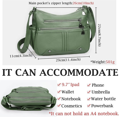 Women Soft PU Leather Shoulder Handbag Multi Pocket Crossbody Bag Ladies Medium Roomy Purses Fashion Tote Top Handle Satchel