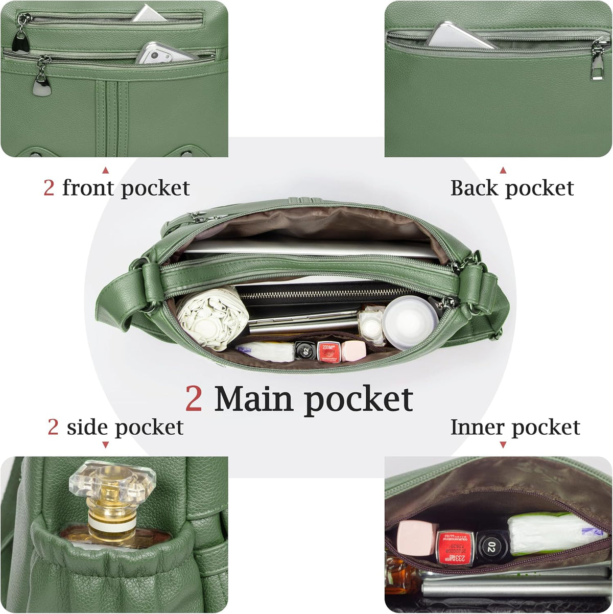 Women Soft PU Leather Shoulder Handbag Multi Pocket Crossbody Bag Ladies Medium Roomy Purses Fashion Tote Top Handle Satchel
