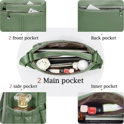 Women Soft PU Leather Shoulder Handbag Multi Pocket Crossbody Bag Ladies Medium Roomy Purses Fashion Tote Top Handle Satchel