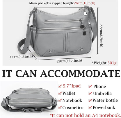 Women Soft PU Leather Shoulder Handbag Multi Pocket Crossbody Bag Ladies Medium Roomy Purses Fashion Tote Top Handle Satchel