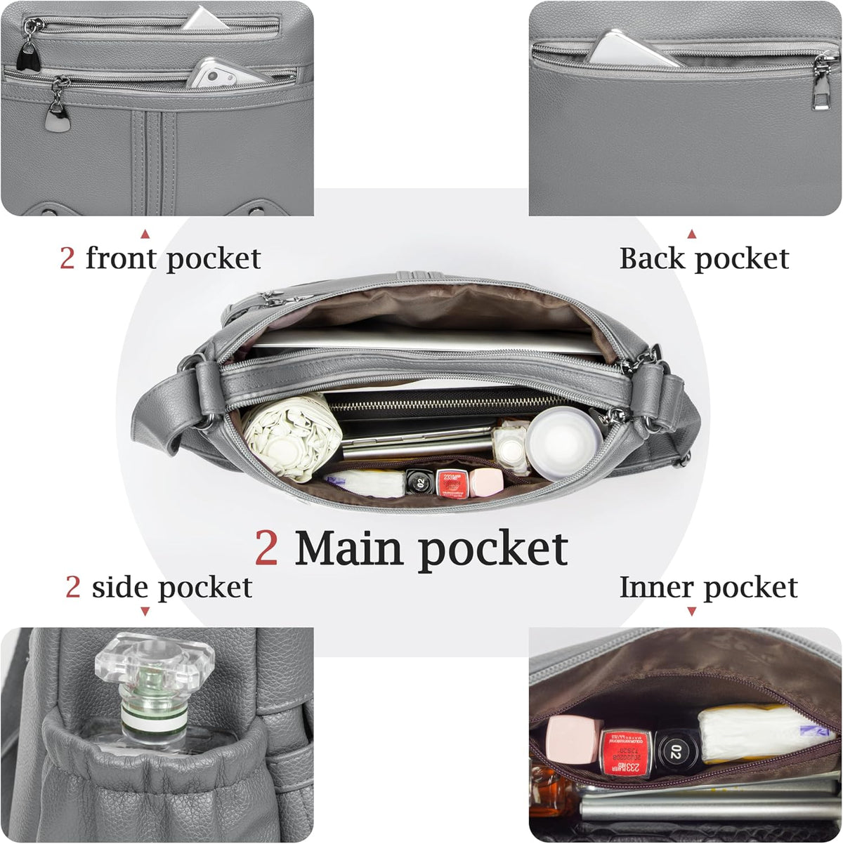Women Soft PU Leather Shoulder Handbag Multi Pocket Crossbody Bag Ladies Medium Roomy Purses Fashion Tote Top Handle Satchel
