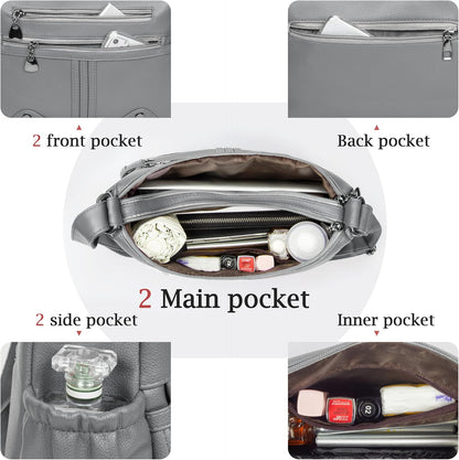 Women Soft PU Leather Shoulder Handbag Multi Pocket Crossbody Bag Ladies Medium Roomy Purses Fashion Tote Top Handle Satchel