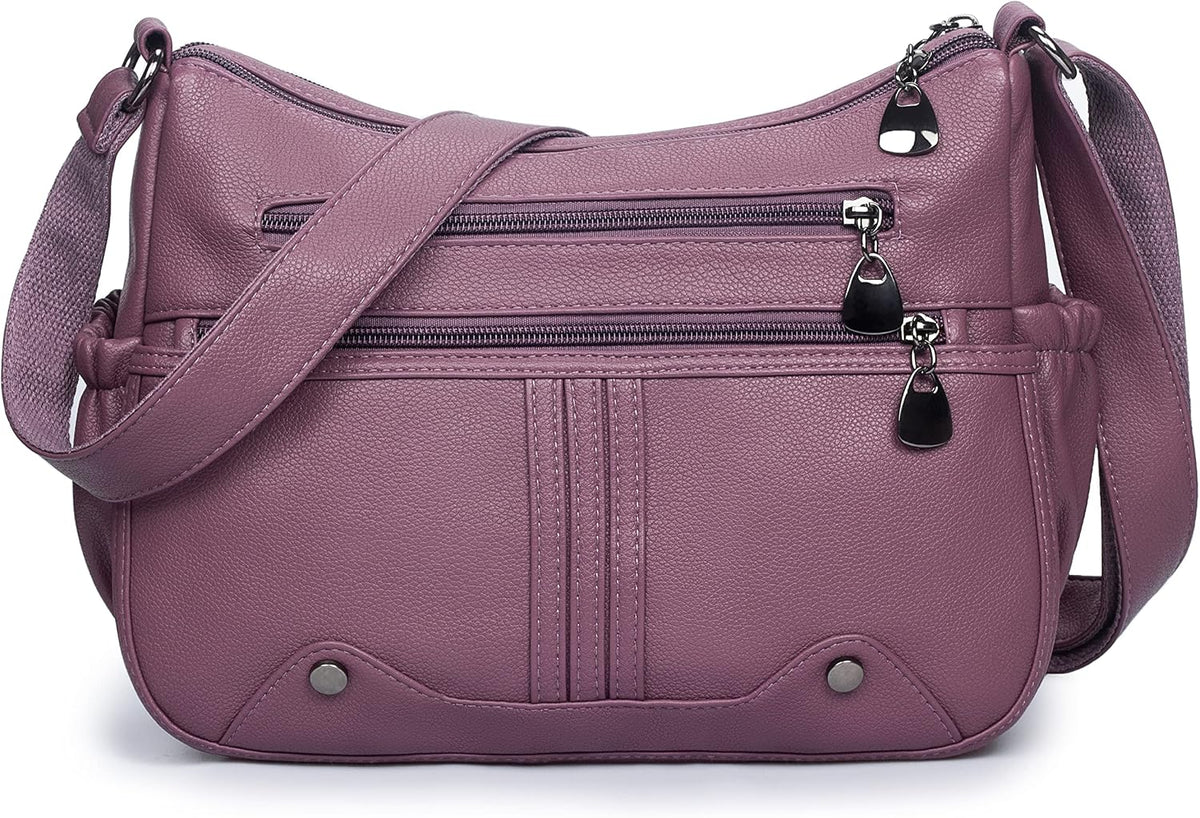Women Soft PU Leather Shoulder Handbag Multi Pocket Crossbody Bag Ladies Medium Roomy Purses Fashion Tote Top Handle Satchel