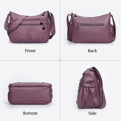 Women Soft PU Leather Shoulder Handbag Multi Pocket Crossbody Bag Ladies Medium Roomy Purses Fashion Tote Top Handle Satchel